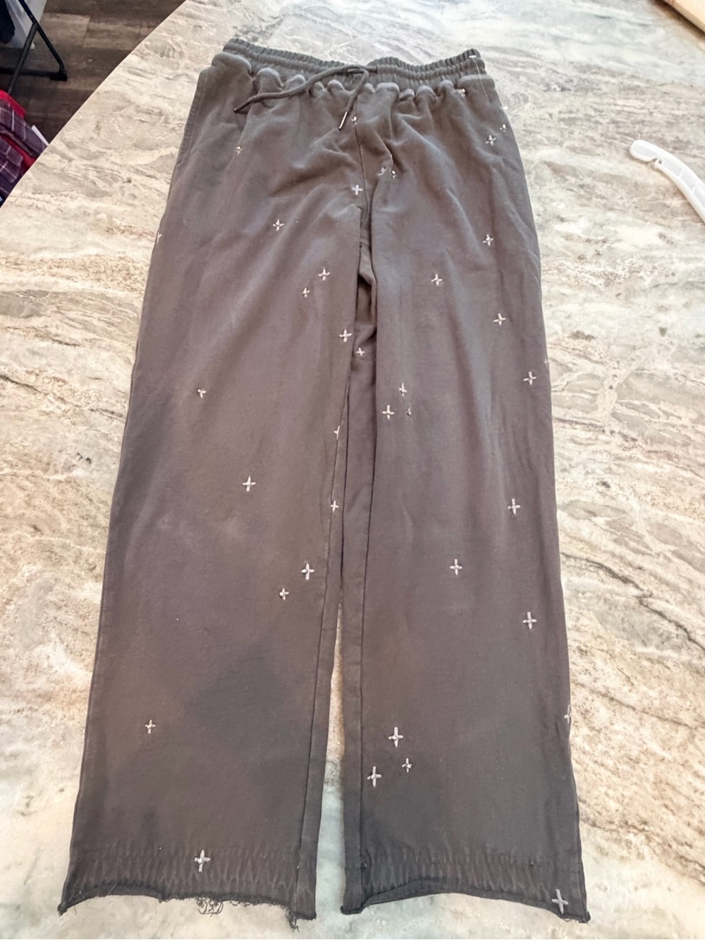 Hem + Thread Gray Wide Leg Pants Small Metallic Embellished Boho Lounge Pants